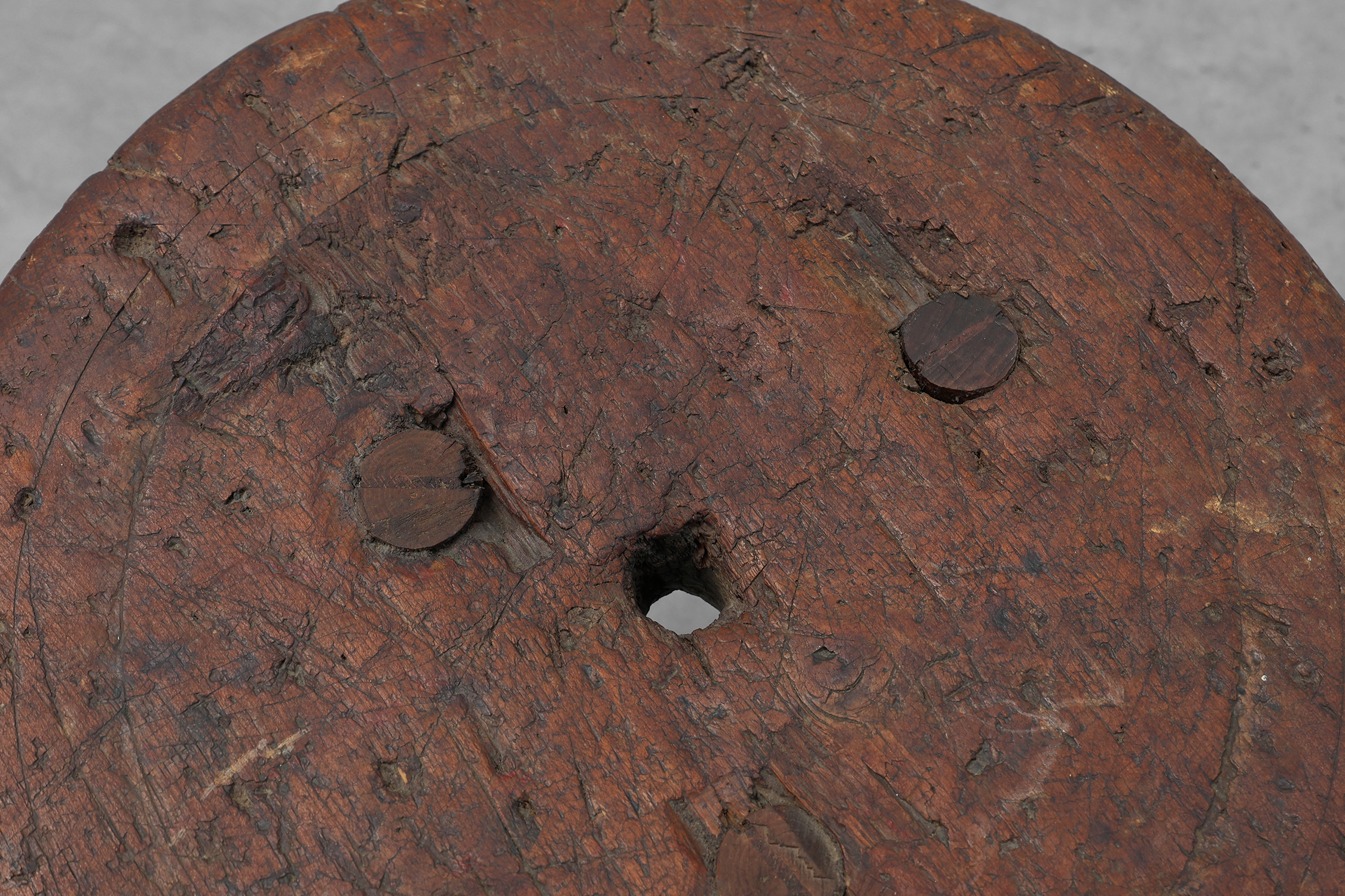 Rustic Wabi Sabi style solid oak tripod stool, France ca. 1850thumbnail
